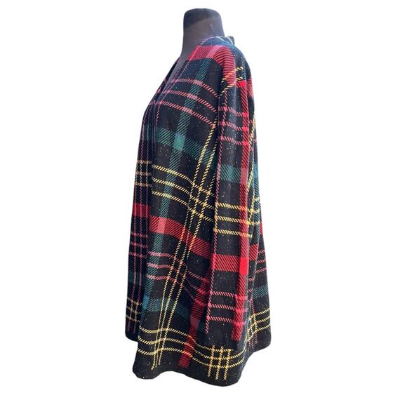 CJ Banks Plaid Cozy Gold Metallic Holiday Preppy Glam Open Sweater Cardigan 2X - Picture 3 of 7